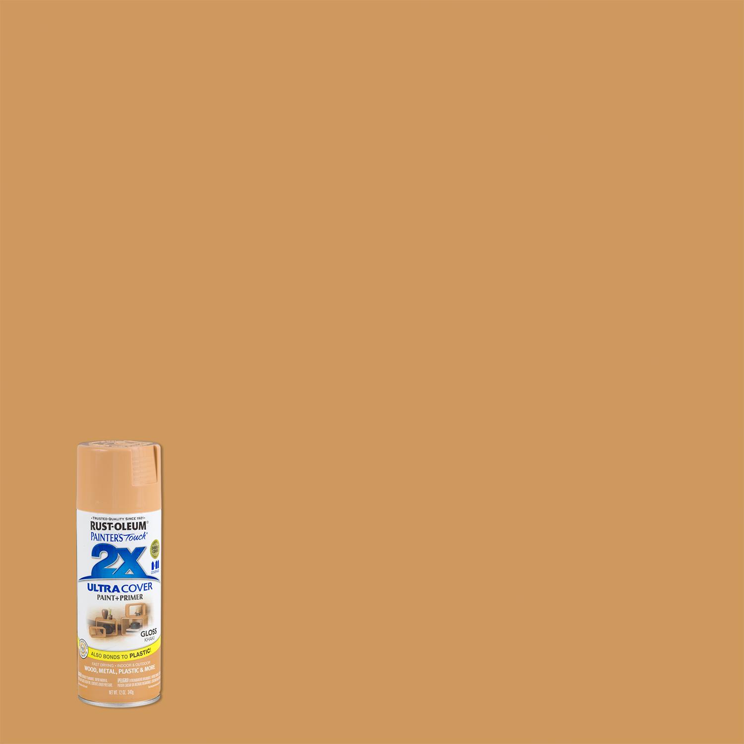 Rust-Oleum Painter\u0027s Touch 2X Ultra Cover Gloss Khaki Paint+Primer Spray Paint 12 oz