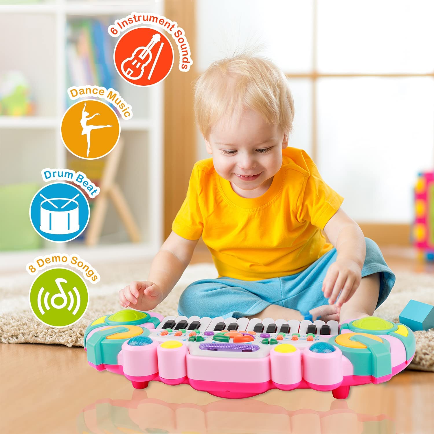 Zmoon Toddler Toys Piano Keyboard for Kids ， 24 Keys Light up Piano for Kids Baby Toy Musical Instrument