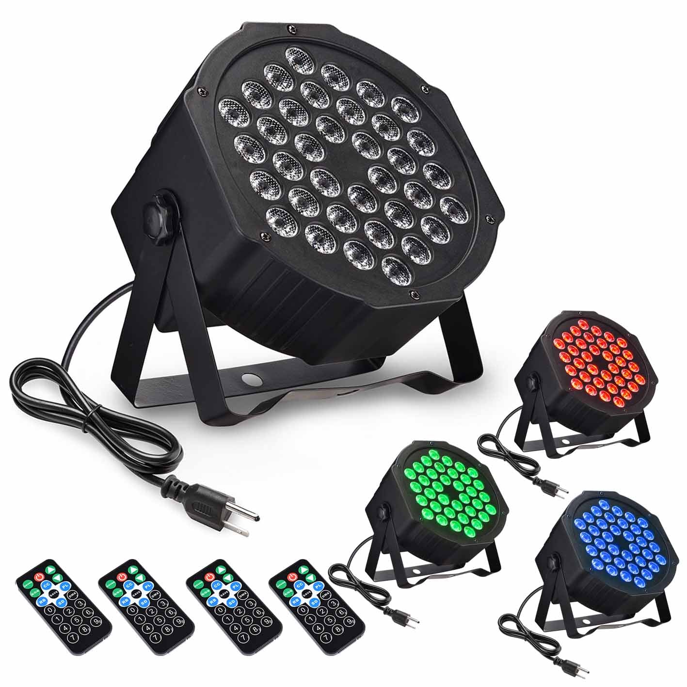 Yescom Par36 LED Par Light 20W Sound Activated DMX Remote Control 4ct/Pack