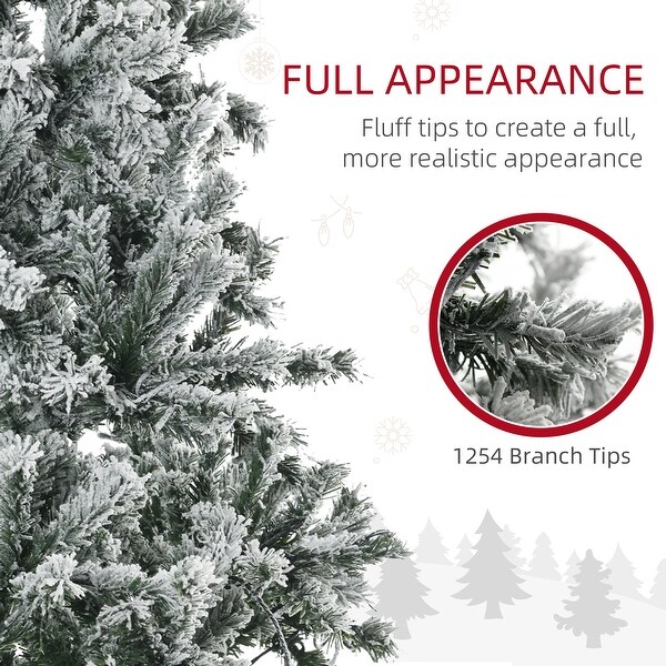 HOMCOM 7.5ft Tall Prelit Artificial Christmas Tree Holiday Décor with 760 Snow Flocked Branches，Auto Open，Green