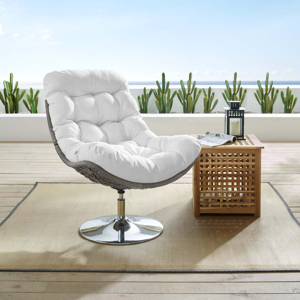 Modern Outdoor Patio Furniture Lounge Chair  Rattan Fabric Metal  Grey Gray   Contemporary   Outdoor Lounge Chairs   by House Bound  Houzz