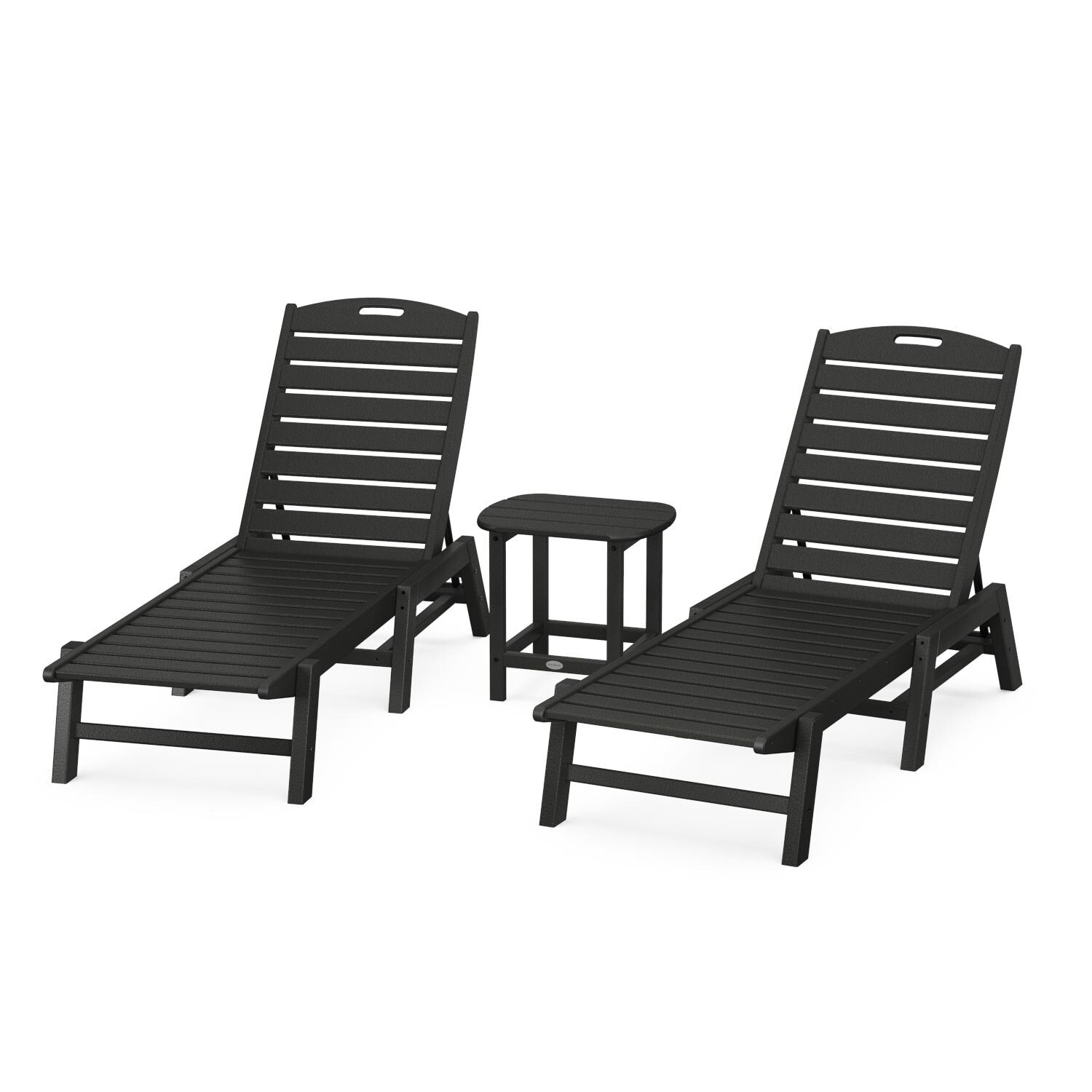 POLYWOOD Nautical 3-Piece Chaise Lounge Set W/South Beach 18 Inch Side Table