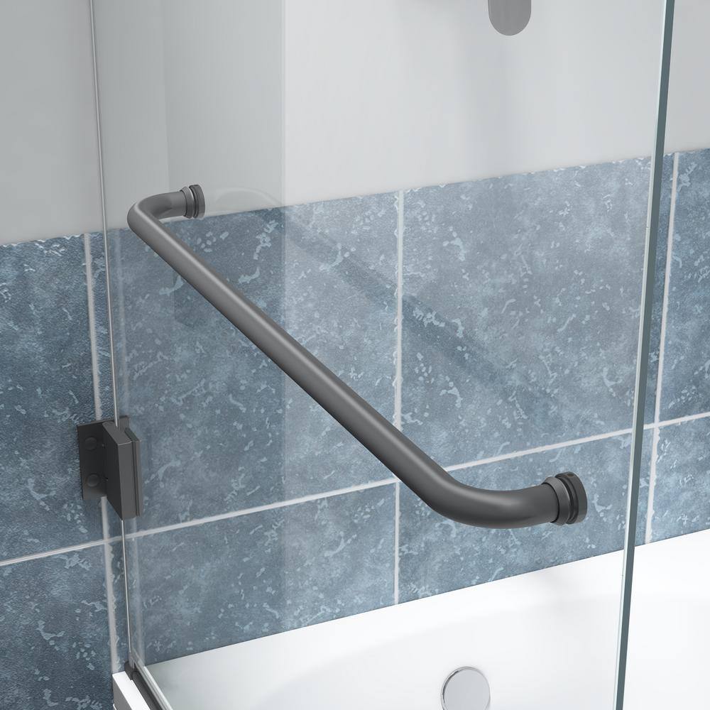 FELYL Caffee 34 in. W x 58 in. H Elegant Pivot Frameless Tub Door in Gray Towel Bar Finish with Tempered Glass FL81013458G