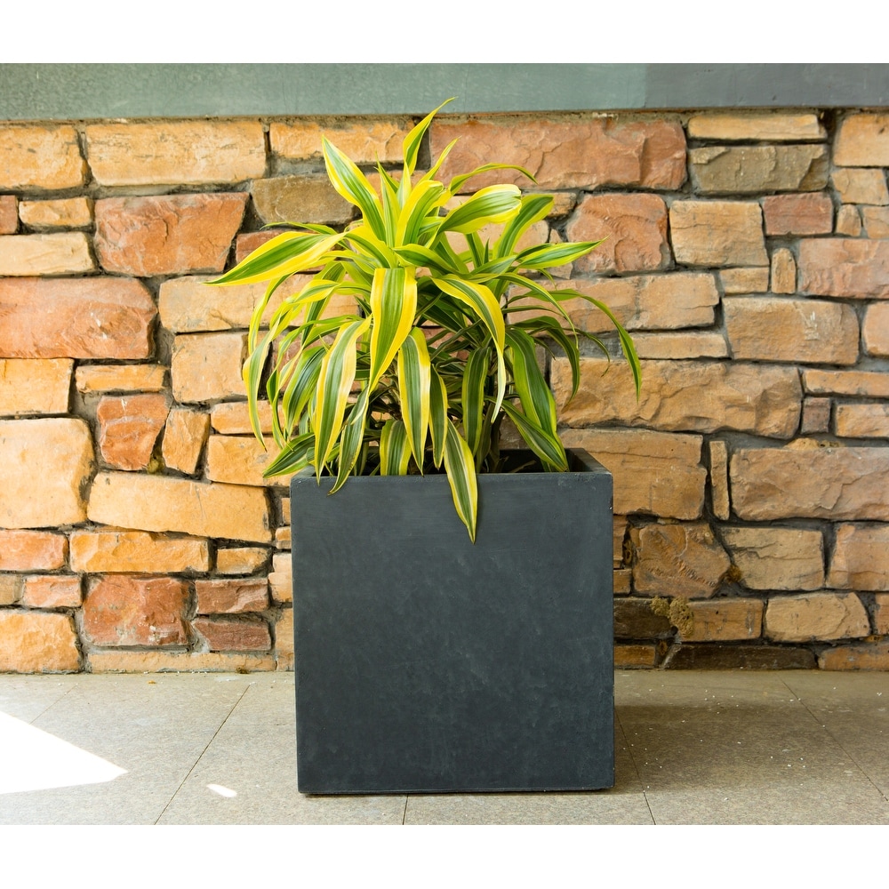 Durx litecrete Lightweight Concrete Modern Square Granite Planter Medium   11.8'x11.8'x11.8'