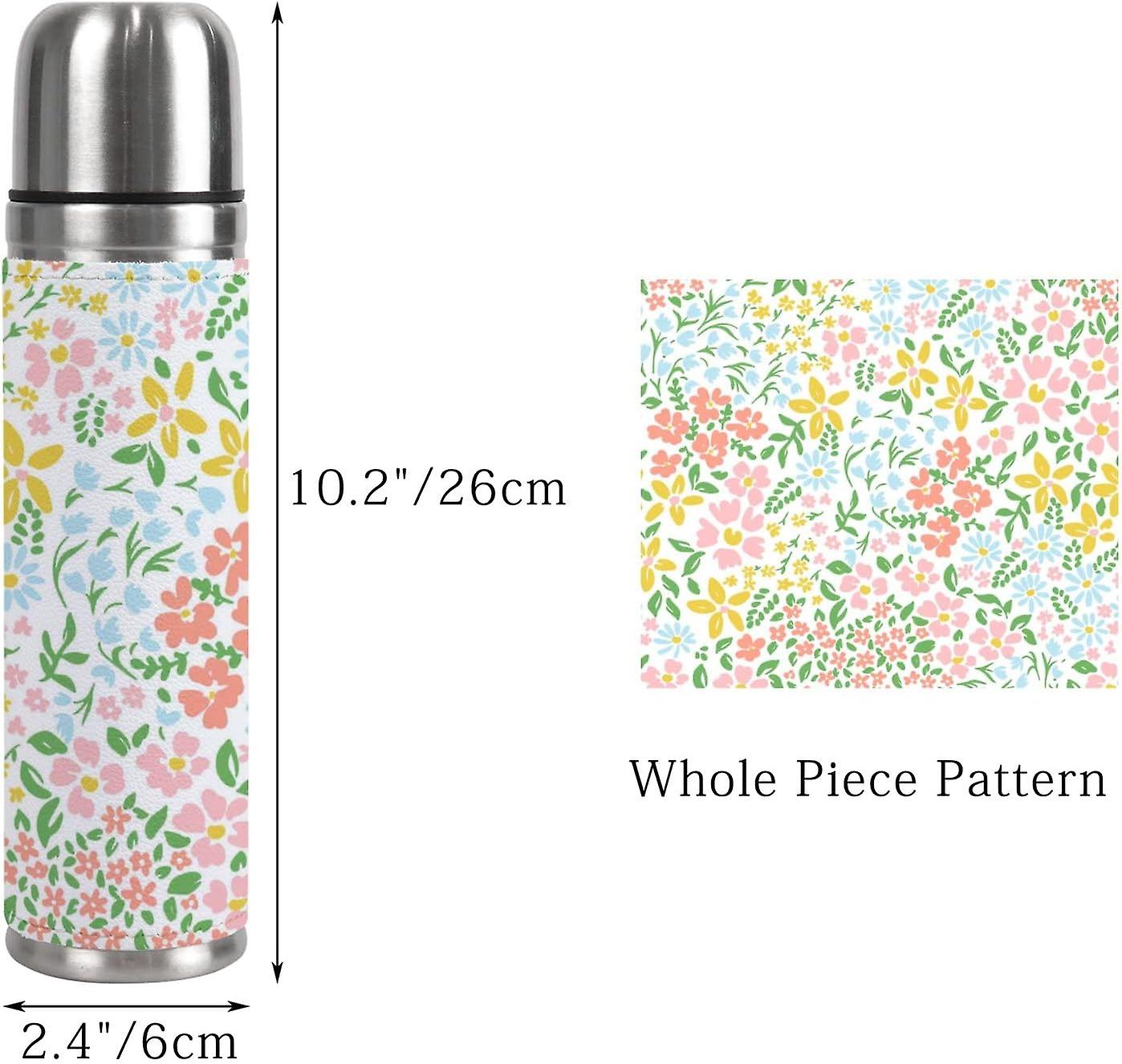 Insulated Mug Stainless Steel Water Bottle Floral Colorful Pattern On White Vacuum Cup Travel Mug For School