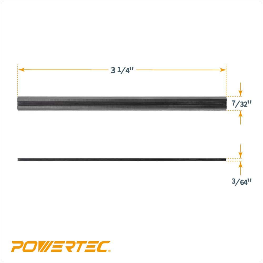 POWERTEC 3-1/4 in. HSS Hand Held Planer Blades Replacement for Ryobi, Black&Decker, Craftsman, DeWalt, Hitachi, Makita, Wen, 2 PK 12840