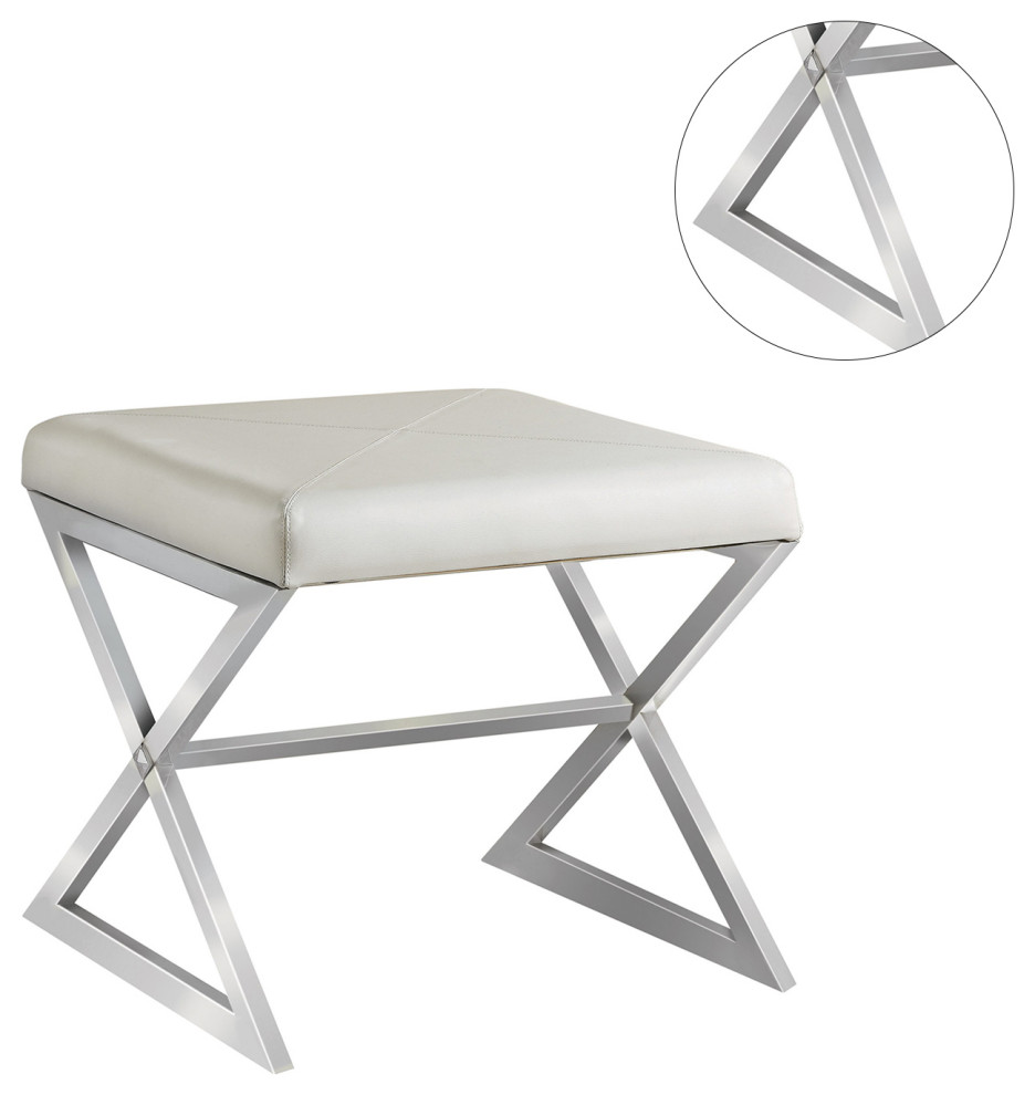 X Cross Square Ottoman  White and Chrome   Contemporary   Footstools And Ottomans   by Simple Relax  Houzz