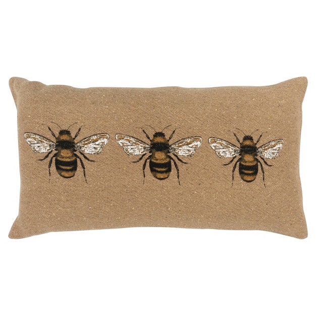 Oversized Bees Poly Filled Lumbar Throw Pillow Brown Rizzy Home