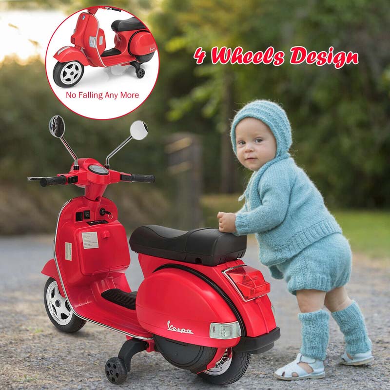 6V Kids Ride on Vespa Scooter Battery Powered Electric Riding Toy Motorcycle with Training Wheels