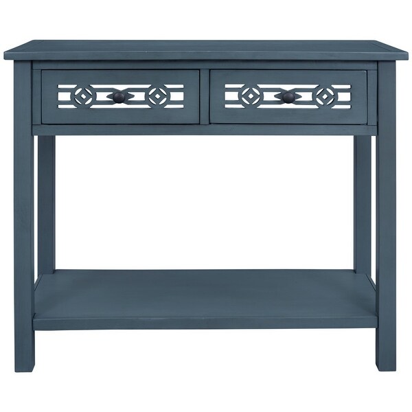 Classic Console Table with Hollow-out Decoration Drawers and Shelf