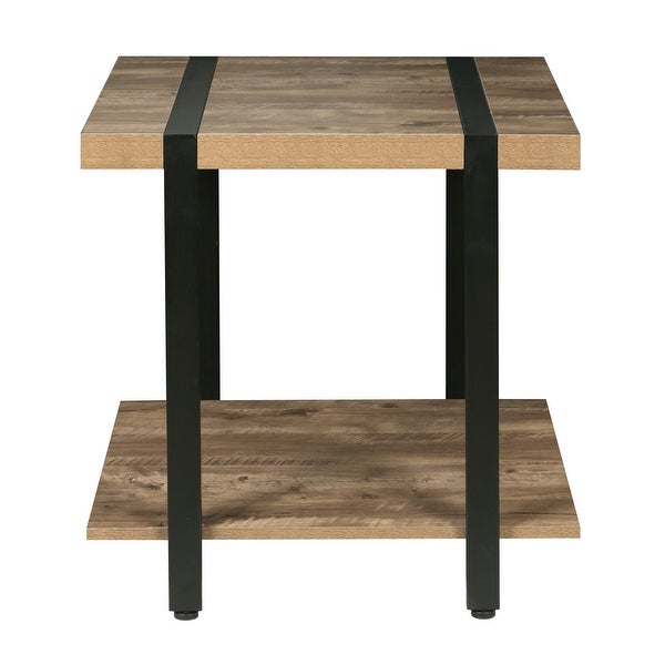 50-JN22ET Bourbon Foundry End Table， Oak and Black Steel