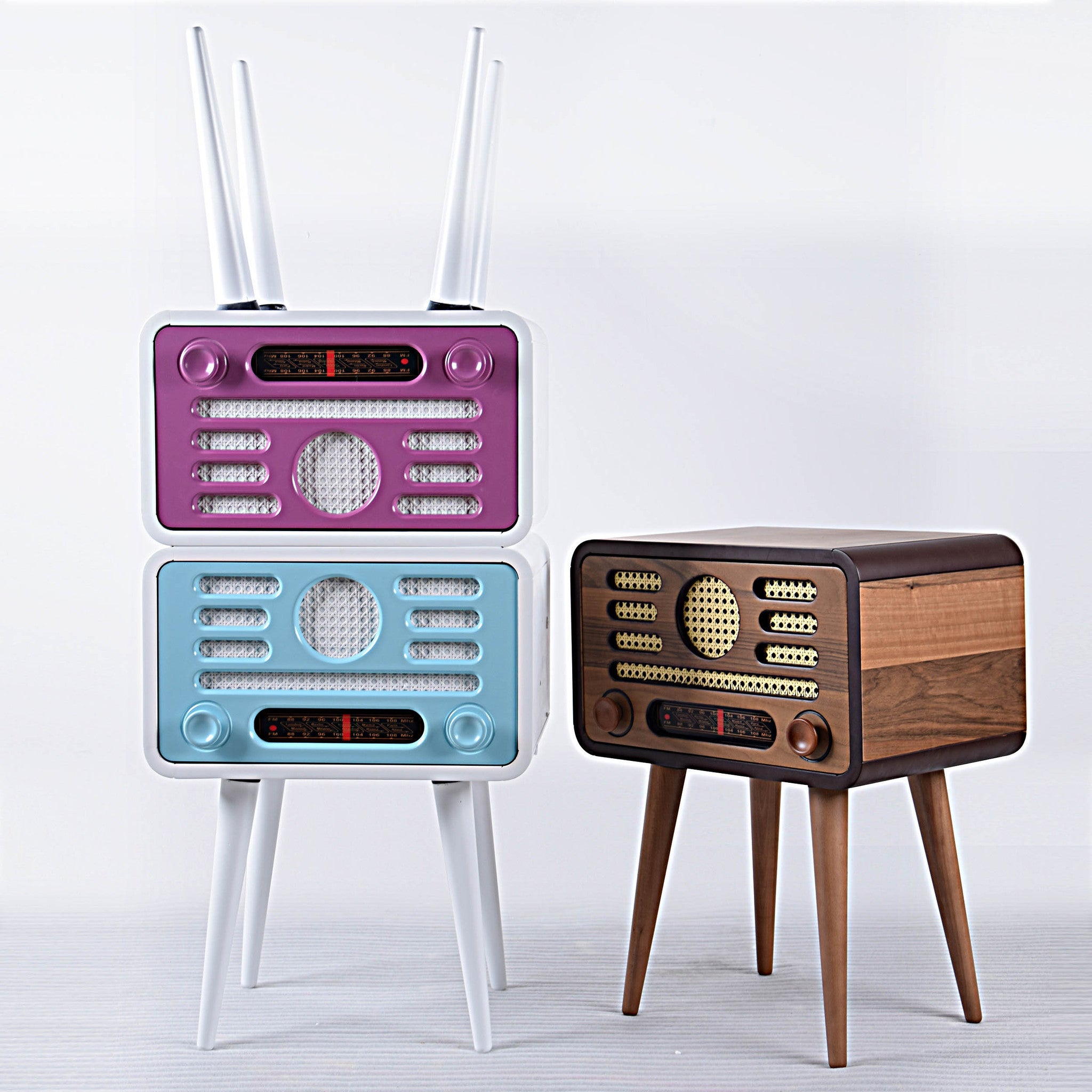 Vintage Radio Style Side Table With Storage Nostalji̇001