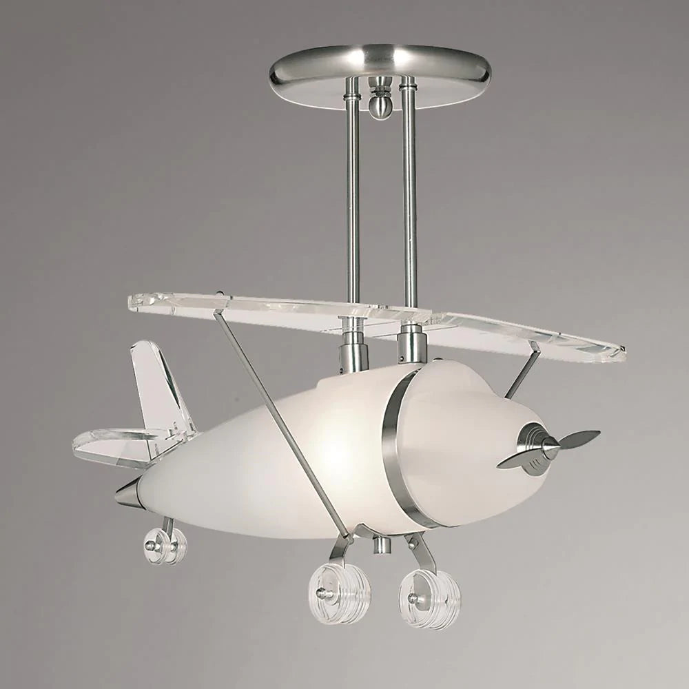 Searchlight 737 Satin Chrome Frosted Glass Airplane Pendant Ceiling Light