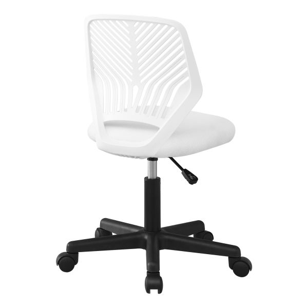 Office Chair， Adjustable Height， Swivel， Ergonomic， Computer Desk， Work， Juvenile， White Mesh， Black Metal， Contemporary， Modern