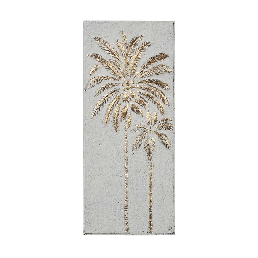 Gold Metal Relief Palm Tree Wall Decor with Gold Detailing