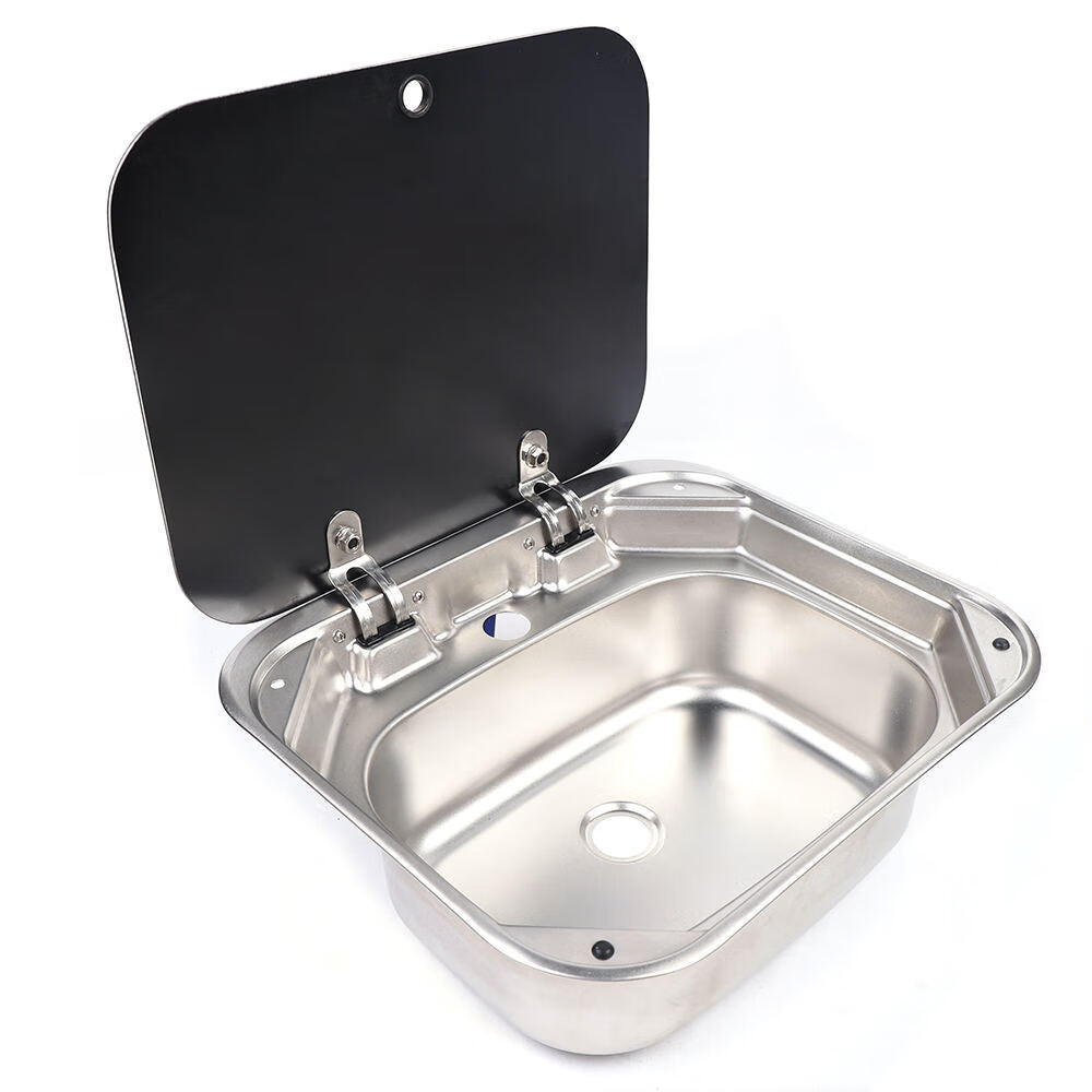 Wuzstar RV Caravan Sink Stainless Steel Hand Wash Basin Kitchen Sink w/ Lid&Faucet