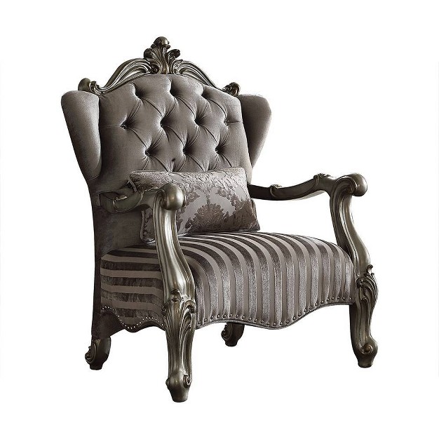 Versailles Chair With 1 Pillow Velvet antique Platinum Finish Acme Furniture