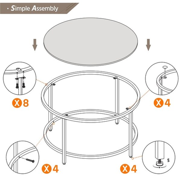 Round Modern Glass-Top Coffee Table， Gold