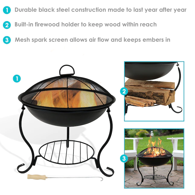 Sunnydaze Decor RCM-LG171 18.75-in W Black Steel Wood-Burning Fire Pit