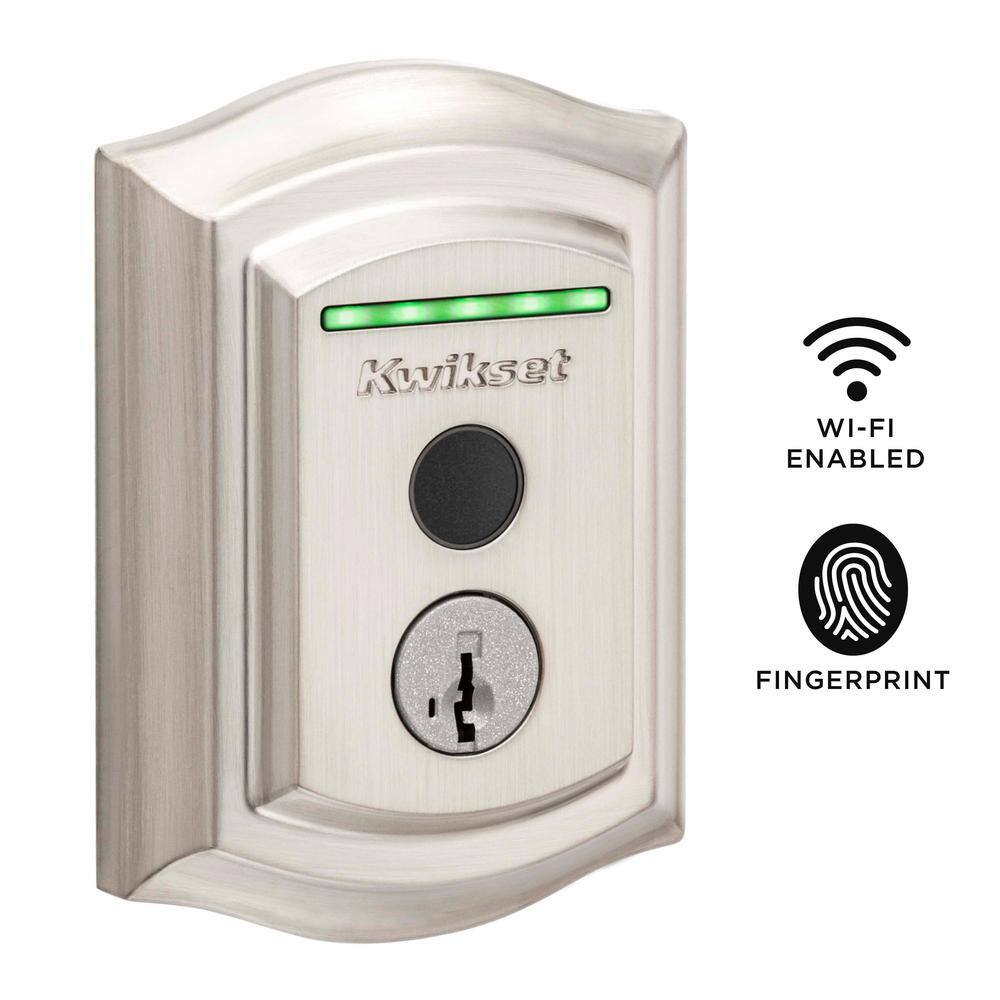 Kwikset Halo Touch Satin Nickel Traditional Fingerprint WiFi Elect Smart Lock Deadbolt Feat SmartKey Security with Tustin Lever 959TRL720TNL15