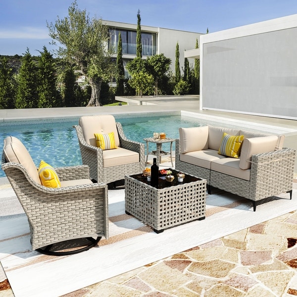 XIZZI 6Piece Patio Furniture Wicker Conversation Set with Swivel Chair