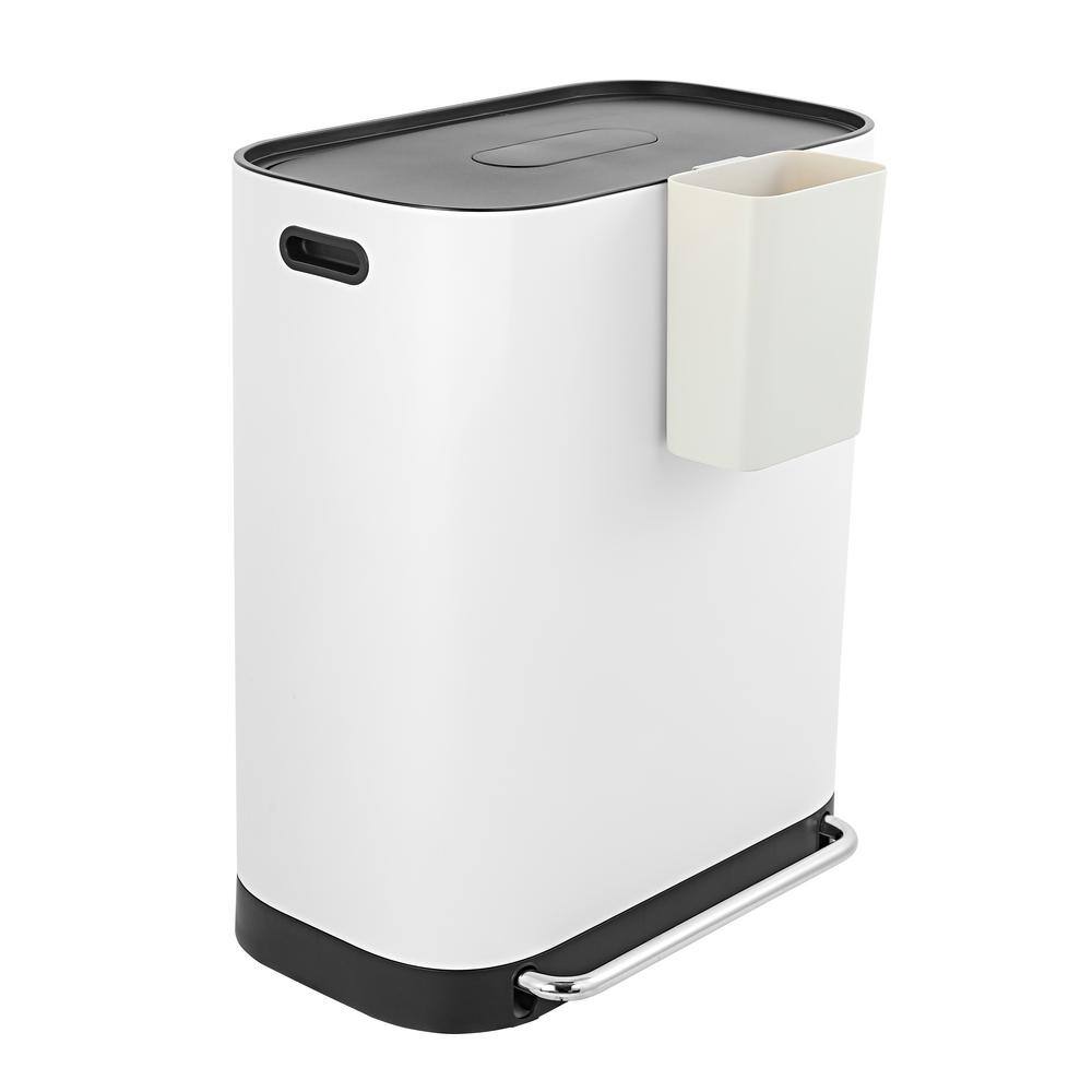 happimess Beni Kitchen TrashRecycLing 16 Gal. White Double-Bucket Step-Open Trash Can HPM1014C