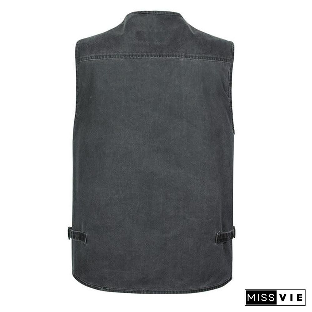 Casual Summer Big Size Cotton Sleeveless Vest With Many 16 Pockets Men Multi Pocket Photograph Waistcoat