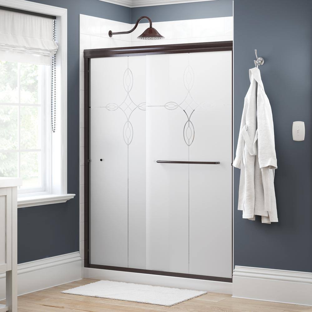 Delta Simplicity 60 in. x 70 in. Semi-Frameless Traditional Sliding Shower Door in Bronze with Tranquility Glass 1118080