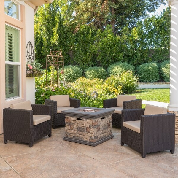 Puerta Outdoor 5piece Club Chair and Fire Pit Set by Christopher Knight Home