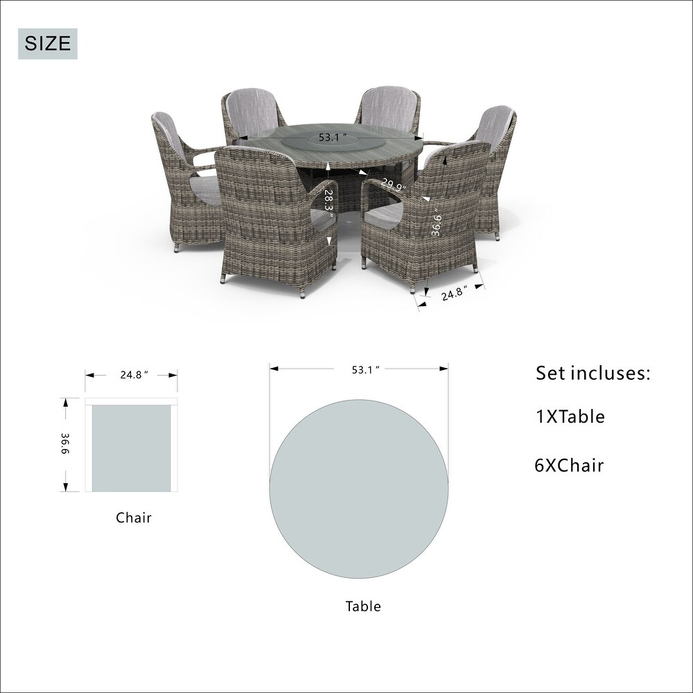 Abrihome 7 piece Outdoor Wicker Dining Table Set with 6 Eton Chairs