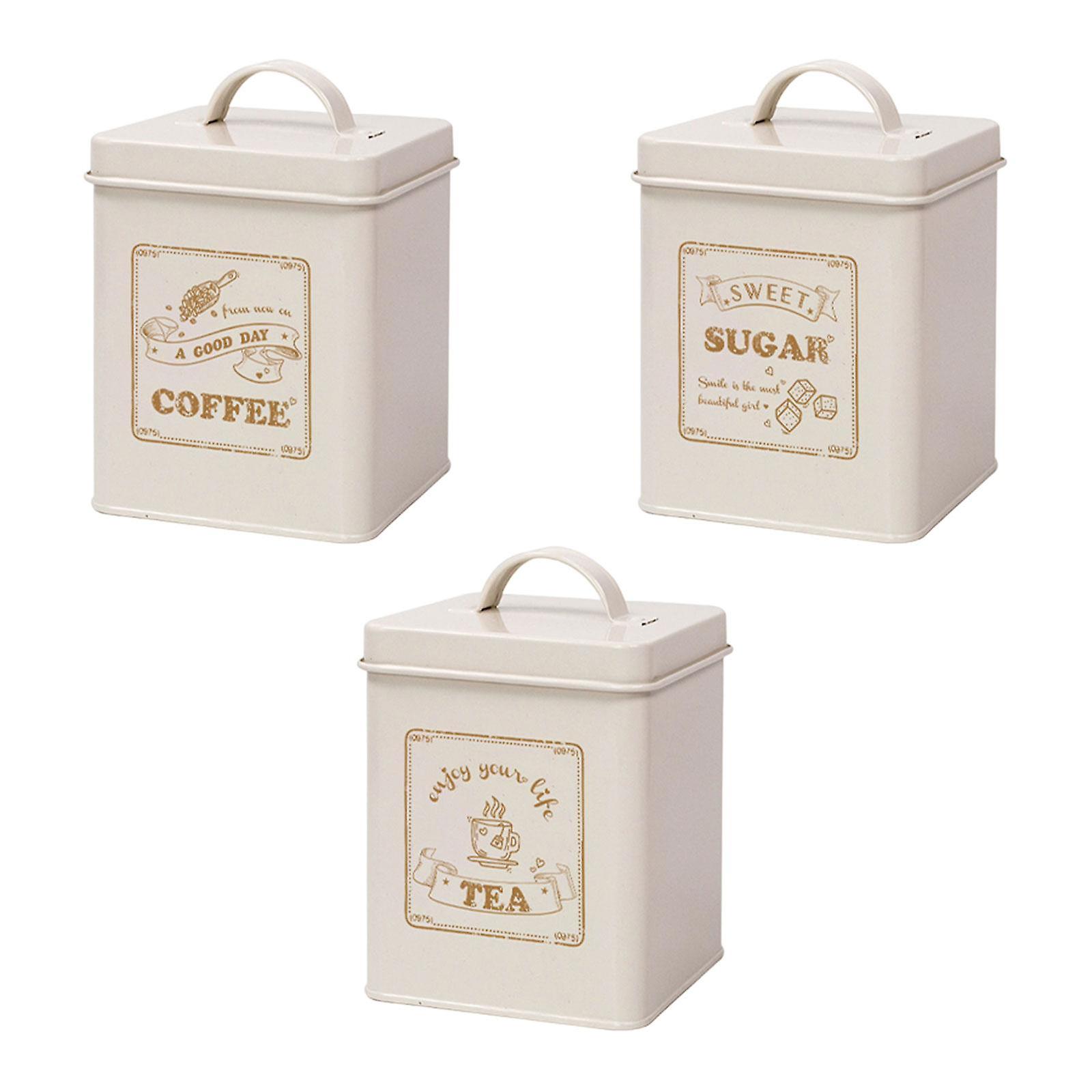 3x Kitchen Counter Canister Set Stylish Rustic Decors For Office Bedroom Cafe Milky White