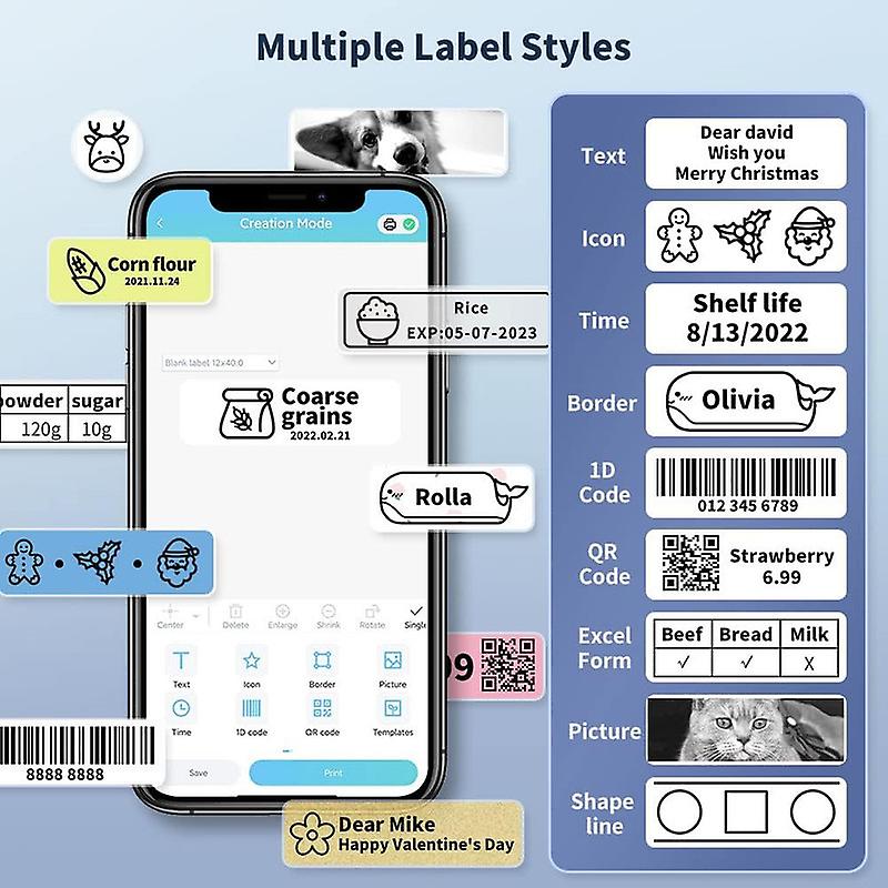 Phomemo D30 Label Maker Machine With Tape， Portable Bluetooth Label Printer， Small Smart Phone Handheld Sticker Mini Labeler Multiple Templates Font I