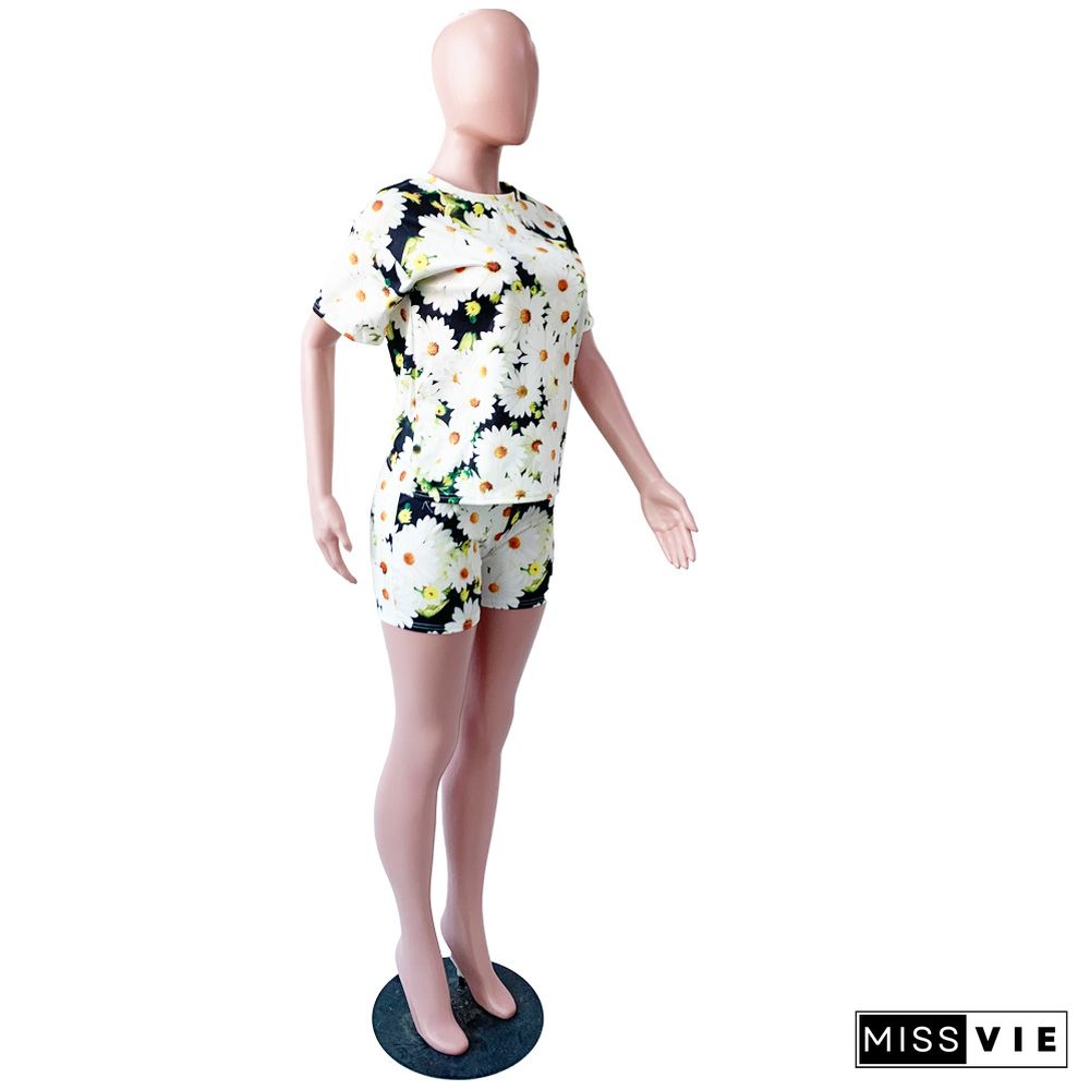 Summer Floral Print T-Shirts Shorts Set Two Pieces