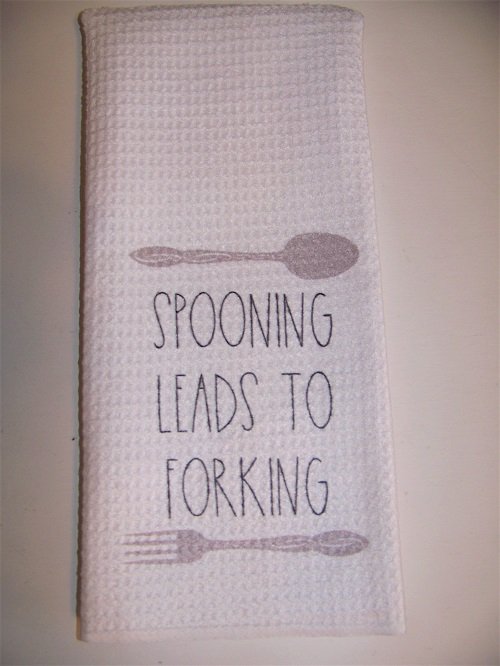 Kitchen Towel  Waffle Weave 16 x 24 Spooning Leads to Forking