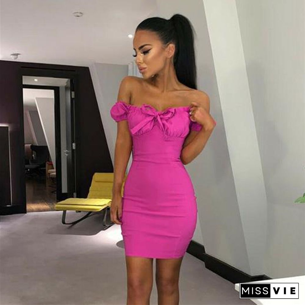 Women Slash Neck Mini Dress Fashion Off Shoulder Ruched Evening Party Dresses Woman Party Night Dress Casual Bodycon Dresses