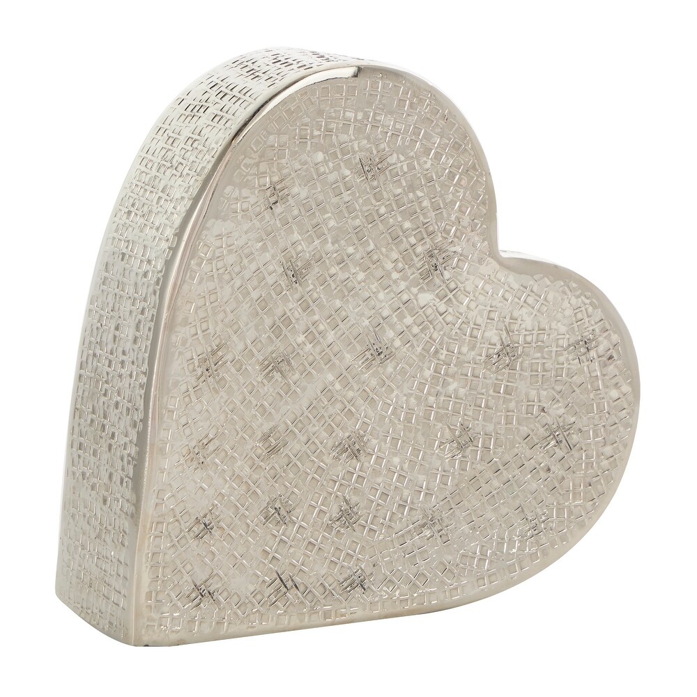 Gold or Silver Aluminum Slanted Heart Sculpture with Cube Textured Exterior