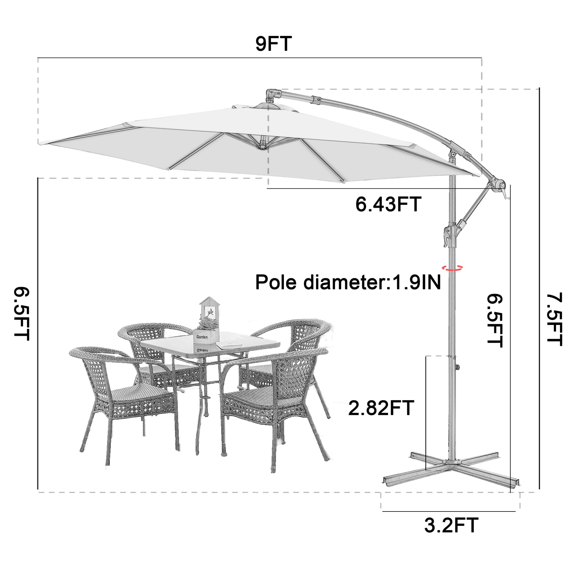 Scafild | 9 Ft Cantilever Offset Hanging Outdoor Patio Umbrella W/ Easy Tilt - Peacock Blue