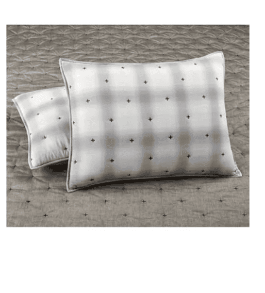 Martha Stewart Cotton Reversible Plaid Mist Quilted Pillow Sham -STANDARD - Gray