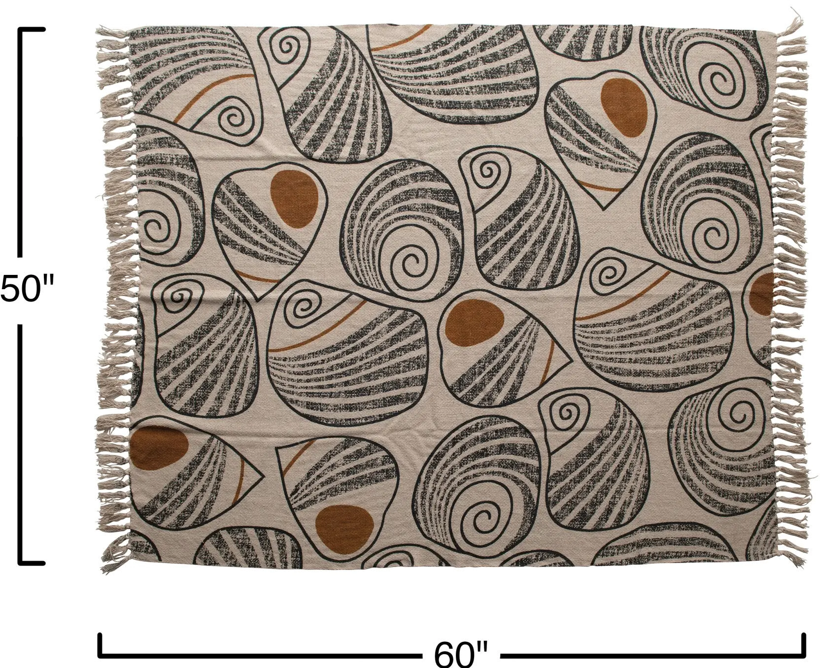 Cream， Black and Orange Recycled Cotton Throw