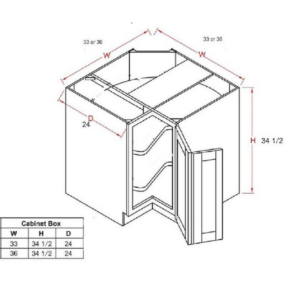 LIFEART CABINETRY Lancaster White Plywood Shaker Stock Assembled Base Lazy Susan Kitchen Cabinet 33 in. W x 34.5 in. H x 24 in. D ALW-BLS33