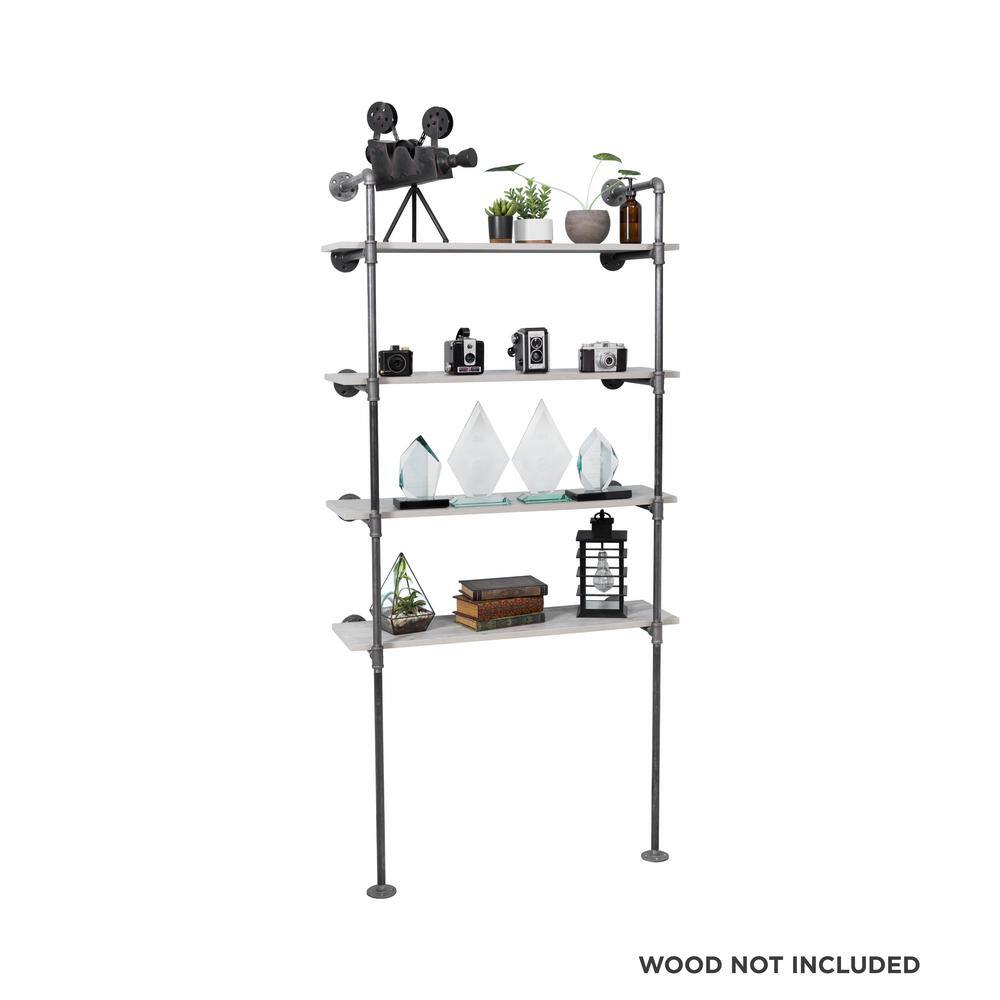 PIPE DECOR 12 in. Black Steel Pipe 11.75 in. D x 72.5 in. H Floor Mounted 4-Tier Shelf Kit 365 PD4TIERFLMT