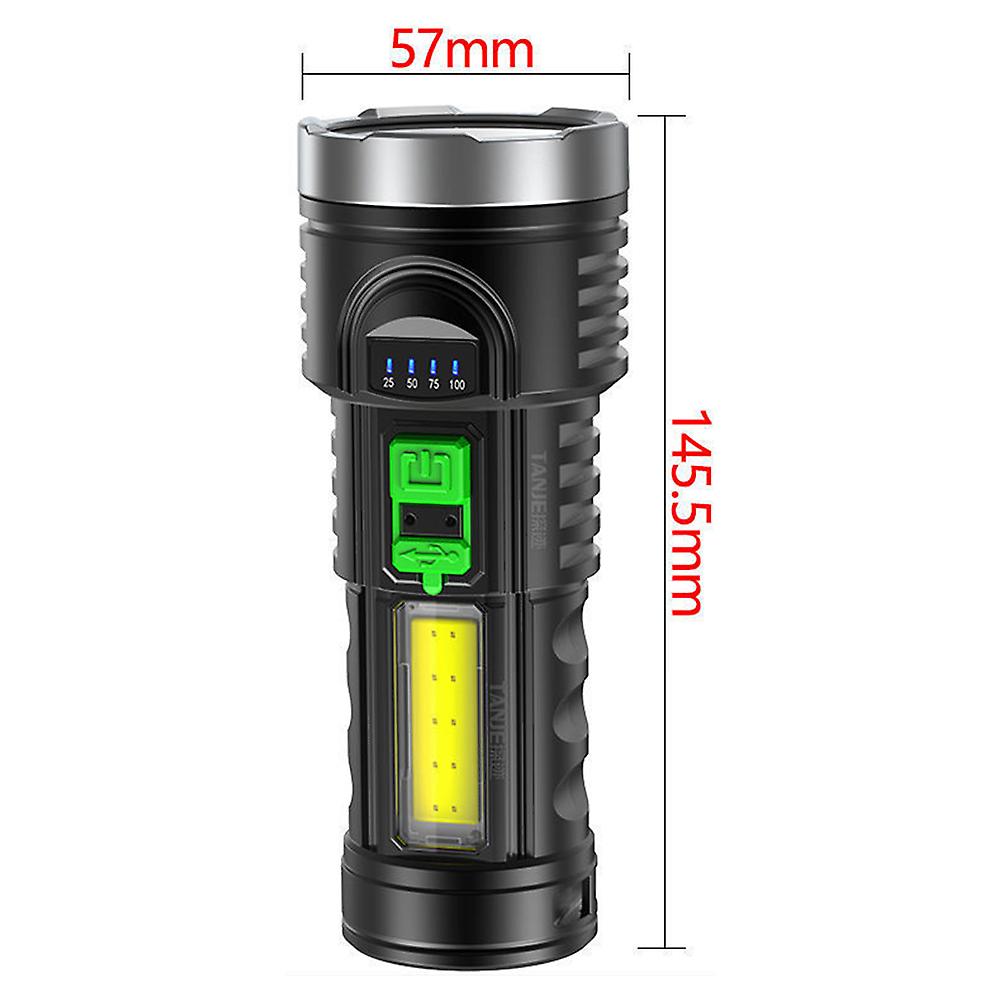 Strong Light Flashlight With Cob Side Light Usb Rechargeable Outdoor Portable Long-range Led Flashlight With 4 Modes Adjustable