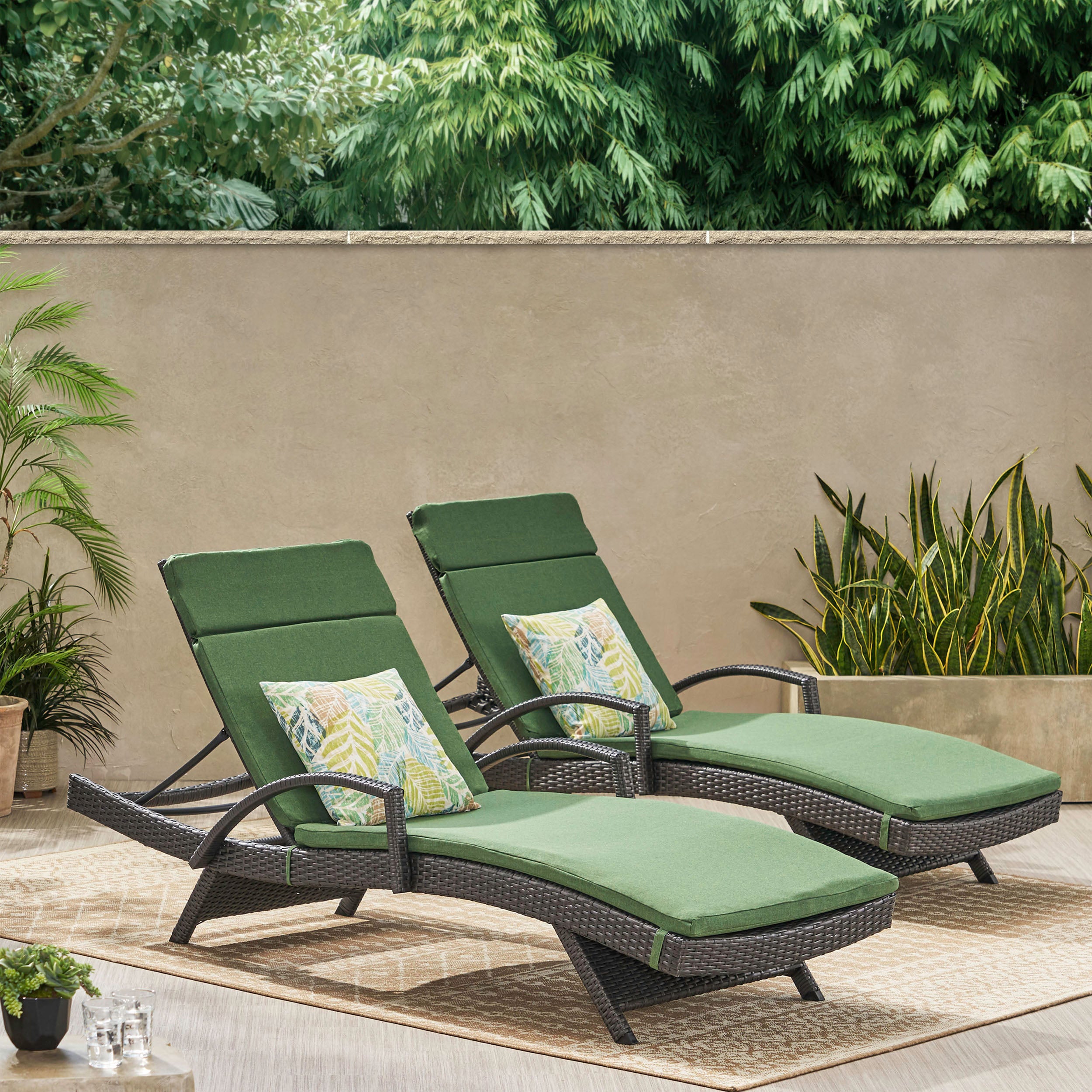 Soleil Outdoor Wicker Chaise Lounges w/ Water Resistant Cushions (Set of 2)