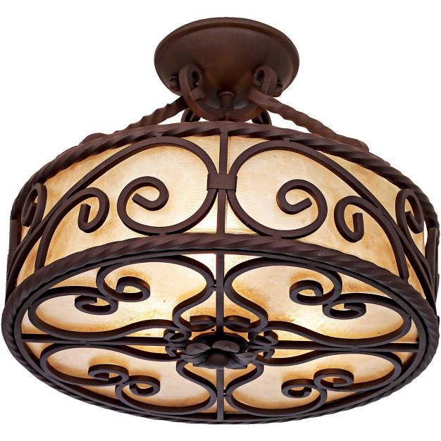 Wide Deep Walnut Scroll 3 light Drum Shade For Bedroom Living Room Home