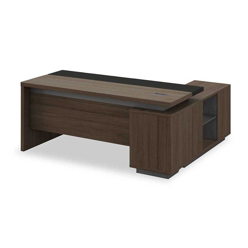 Carter Executive Office Desk + Left Return - 180cm - Coffee + Charcoal