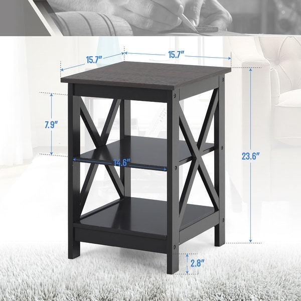 End Table with 3-Tier Storage Shelf