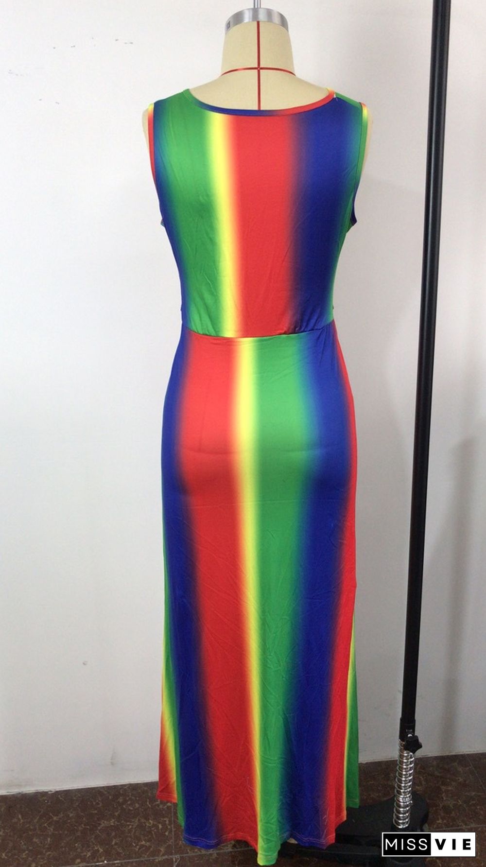 Rainbow Striped Bohemian Beach Plus Size Dresses