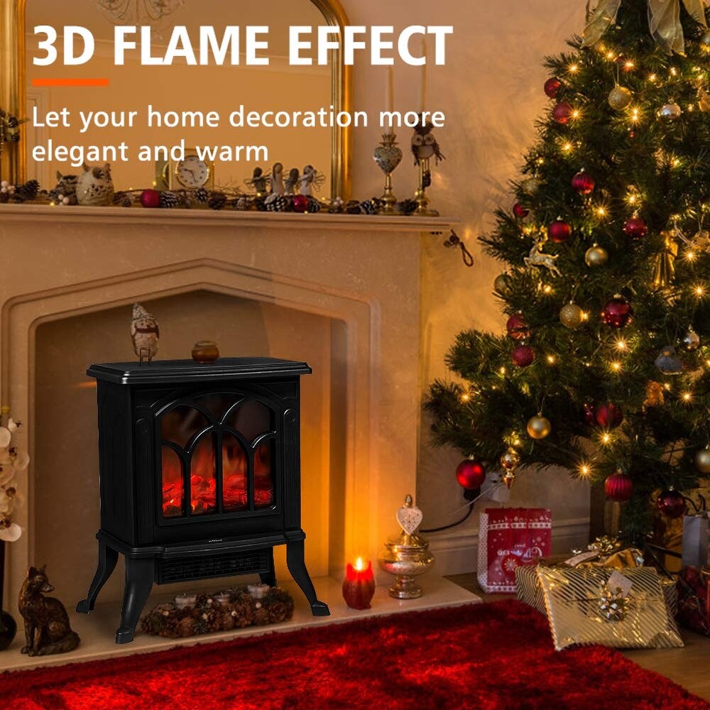 Electric Fireplace Heater  Portable Stove with 3D Realistic Flame Effect  Small Overheat Safety Protection  1500W Retro Black