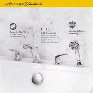 American Standard Colony PRO 2-Handle Deck-Mount Roman Tub Faucet for Flash Rough-in Valves with Hand Shower in Polished Chrome T075921.002