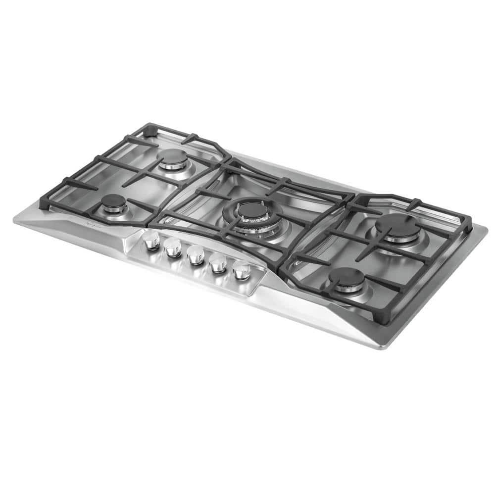 Empava Builtin 36 in Gas Cooktop in Stainless Steel 5 Sealed Burners Cook Tops